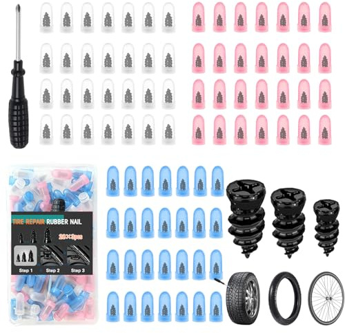 31/85Pcs 3 Sizes Tyre Repair Screws Rubber kit, Tyre Puncture Repair Kit Screw Tires Plugs for Car Self-Service Repairing Tools with Box, Vacuum Tires Spiral Rubber Nails (28S+28M+28L+Screwdriver)