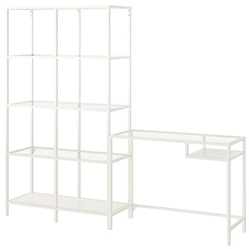 ProTuning VITTSJÖ Shelving unit with laptop table, white/glass, 200x36x175 cm