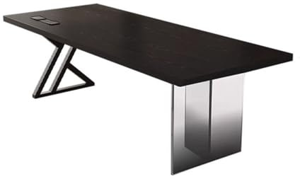Moderner Computer-Schreibtisch, rechteckig, modern, aus Massivholz, schwarz, Arbeitszimmer, geräumiger Schreibtisch für Laptop und PC mit Steckdosen, Spieltisch mit kleinem Platz für PC (200 cm)