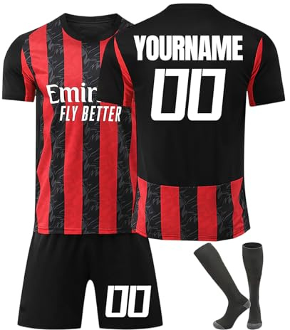 Generisch Milan Fußballtrikots Personalisiert mit Eigenem Namen Nummer für Herren Kinder, ACM Fussball Trikot Shorts Socken Trainingsanzug Sets Für Fußball Fans