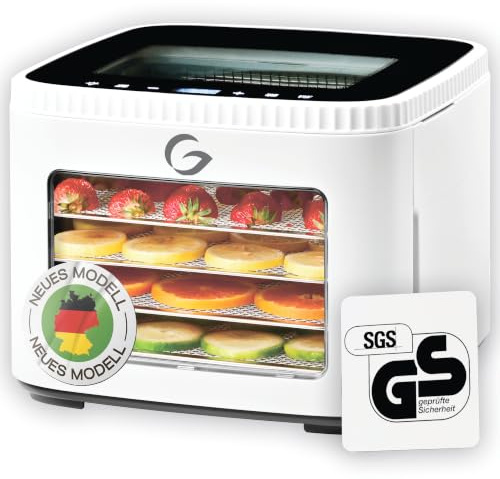 Dörrautomat 5 Edelstahlgittern. Dörrgerät 500W-0,2m², 𝟑 𝐉𝐚𝐡𝐫𝐞 𝐆𝐚𝐫𝐚𝐧𝐭𝐢𝐞, extra Sichtfenster, Fruchtlederform, Filter, Kräuter-mesh, LED, LCD, 𝟏𝟎𝟏 𝐑𝐞𝐳𝐞𝐩𝐭, kompakter Dehydrator.