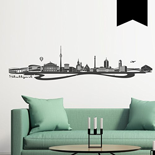 WANDKINGS Wandtattoo - Skyline Stuttgart - 190 x 46 cm - Schwarz - Wähle aus 6 Größen & 35 Farben