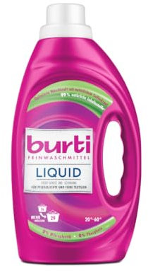 burti LIQUID Feinwaschmittel – Color Waschmittel flüssig ohne Bleichmittel & Weichspüler - Fleckenentferner - 29 Wäschen – Farb- & Faserschutz für pflegeleichte Textilien