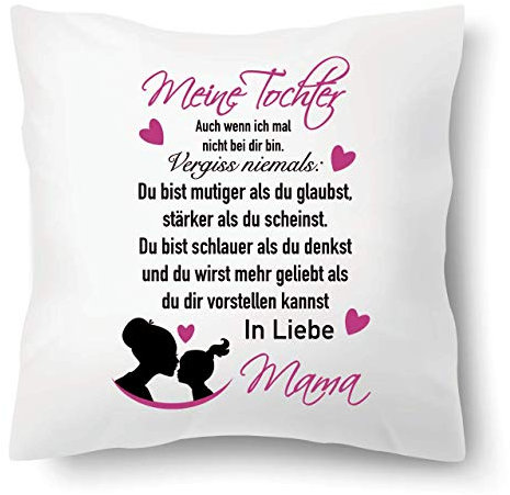 Farbwuselei Kissen mit Spruch Meine Tochter vergiss Niemals Du bist mutiger als du glaubst In Liebe Mama Kissenhülle Inlay Kissenbezug Geschenk PINK