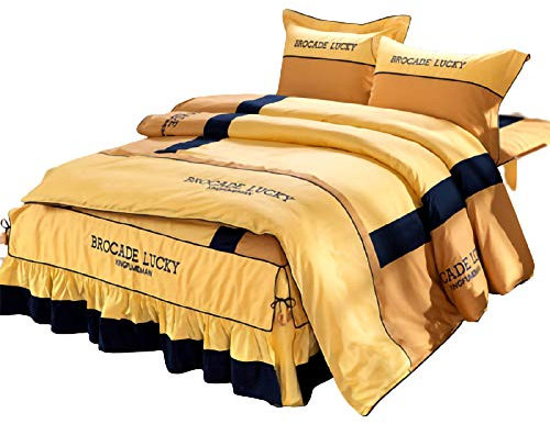 YLXD Conjunto de 4 Piezas Funda de Cama Volantes Falda de la Cama Cubrecamas Cenefa Cubierta Sábana con Faldón Colchón Colcha, C,2.0m