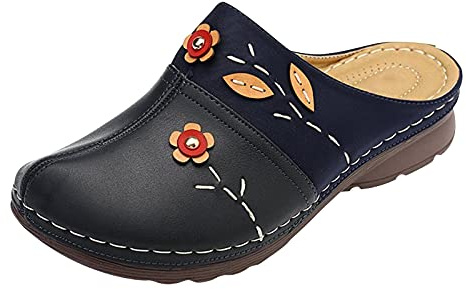 LJHH Chaussons Claquette Cuir Femme OrthopéDiques Sabots Fleur Nu-Pieds Pantoufles Plate-Forme Chaussures Plates Slippers Chaussures De Plage éLéGantes Occasionnel Grande Taille 35EU - 43EU