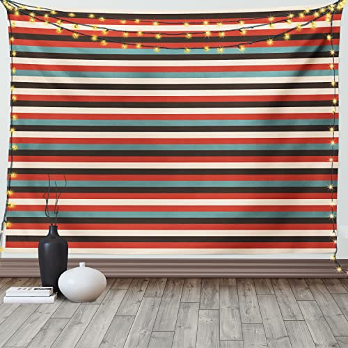 ABAKUHAUS Gestreift Wandteppich, Vintage 60er Rot Schwarz aus Weiches Mikrofaser Stoff Waschbar ohne Verblassen Digitaldruck, 150 x 110 cm, Rot Beige