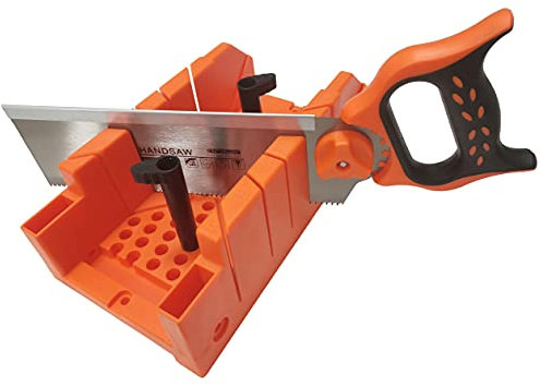 ACEgoes Caja de ingletes de 12 pulgadas con sierra incluida, sierra trasera de acero reforzado para un corte preciso, preestablecida 90 grados 45 grados 22.5 grados y 0 grados cortes