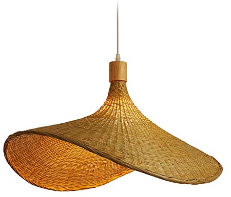 Baoblaze Deckenleuchte in Bambushutform, Retro Pendellampe Lampenschirm E27 30cm Rattan Kronleuchter, Hängeleuchte Antik Wohnzimmer Dekoration