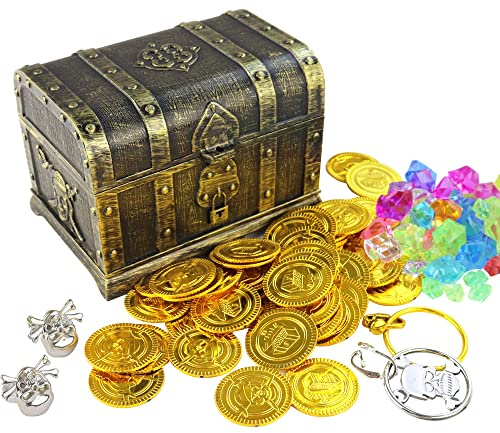 AEVBSOY Pirate Treasure Chest Toys Kids Storage Pirate Treasure Chest Adventurous Treasure Box with Lock Toy Treasure Chest Box for Kids Boys for Props Party Favors Decoration