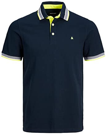 Jack & Jones Men's Jjepaulos Polo Ss Noos Polo Shirt, Dark Navy/Detail: Neon, XL
