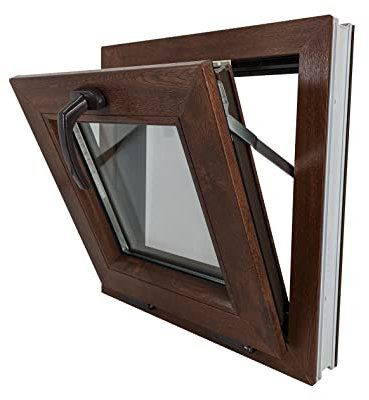ECOPROF Kipp - Kellerfenster | Kunststoff Fenster | Gartenhaus Fenster | Maße: 50x50 cm (500x500 mm) | Farbe: Nussbaum (beidenseitig) | 70mm Profil