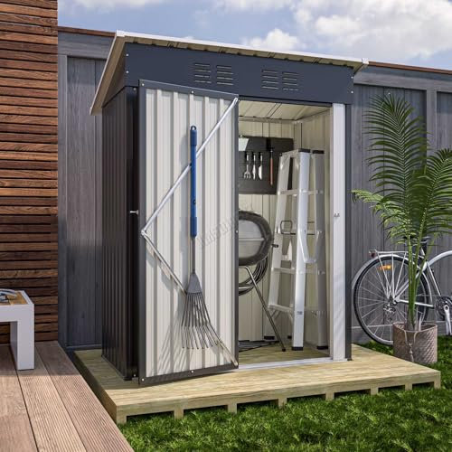 BIRCHTREE Metal Garden Shed Pent Roof 3X5FT Small Outdoor Storage Cabinet Hinge Door No Foundation Base Anthracite