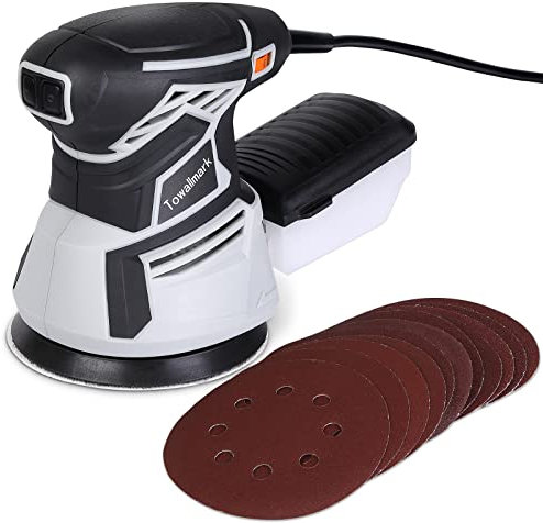 Exzenterschleifer, Towallmark 350W Schleifmaschine mit 12 pcs Schleifpapier,6 Gang Variable Drehzahl 6000-13000 RPM,Schleifteller 125 mm, Schleifer für Holz,Metall, Eckenkunststoff usw