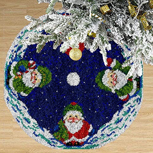 MTCDBD Christmas Tree Skirts, Knitting Kits Cushion Latch Hook Kit unfinished mat rug, Santa Claus, for Xmas Year Party Holiday Home Decorations,as shown,50x50 cm
