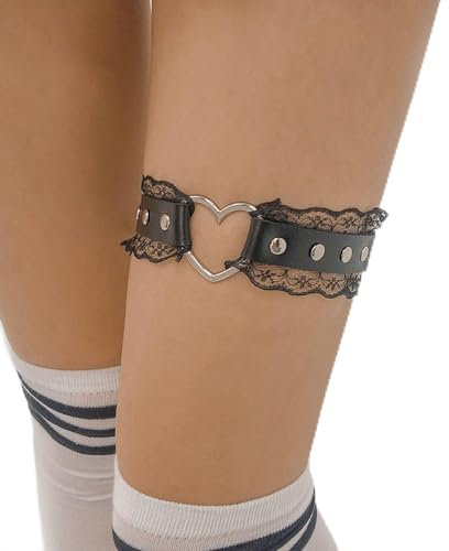 Wendalern Punk Leder Oberschenkelkette Schwarz Strumpfband Bein Kette Harness Gothic Love Body Chain Elastische Oberschenkelkette Festival Sommer Strand Körperkette Schmuck Für Frauen Und Mädchen