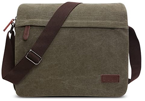 DORRISO Mode Umhängetasche Herren Schultertasche Leinwand Kuriertasche Laptoptasche für 13.3 Zoll Laptop Kuriertasche Männer Casual Reise Bergsteigen Schultertaschen Grün