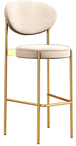 Barhocker Gegenhocker Goldene Hockerbeine Aus Eisen Atmungsaktive Sitzfläche Aus Baumwollleinen Barhocker Mit Ergonomischer Rückenlehne Thekenhocker, Höhe 65/75cm(Size:75cm/29.5,Color:Beige)