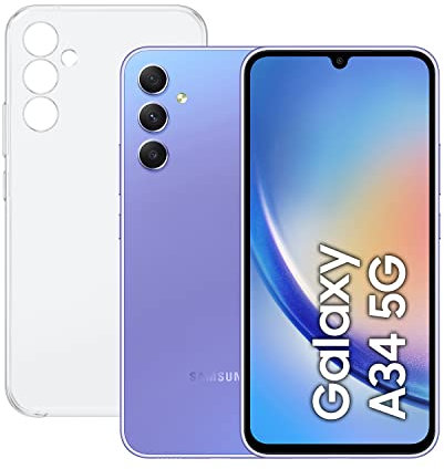 SAMSUNG Galaxy A34 5G (256GB, 8 GB de RAM) + Funda - Smartphone Android Color Violeta, Pantalla Super AMOLED de 6,6 Pulgadas, Batería de 5000 mAh. Exclusivo Amazon (Versión española)