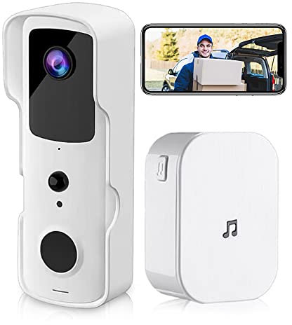 TKMARS Videoportero WiFi Timbre Inalámbrico con Cámara 1080P 155 grados Gran Angular Video Doorbell con Vision Nocturna,Detección Humana PIR de Movimiento,Audio Bidireccional,IP65 Impermeable Blanco