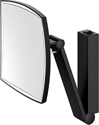 Keuco Wand-Kosmetikspiegel mit Schwenkarm, LED-Beleuchtung, 5-facher Vergrößerung, Wippschalter, 20x20cm, eckig, Chrom, Kippschalter, iLook_Move (Schwarz)