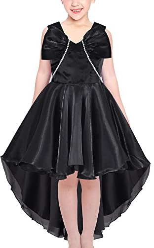 Sunny Fashion Robe Fille Noir Salut-Bas Perle Organza Nœud Papillon Formel Reconstitution Historique Robe de Bal 10 Ans