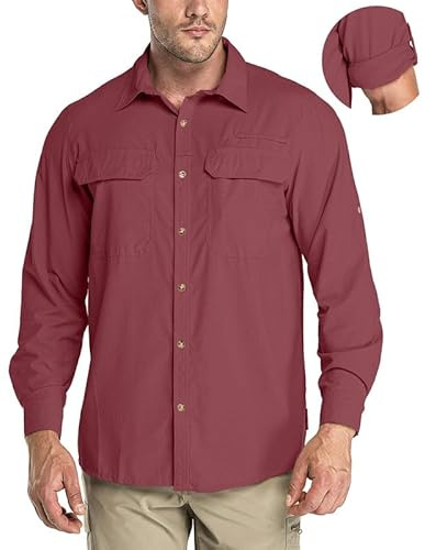 33,000ft Men's Outdoor Shirts Quick Dry Safari Button-Down Shirt | UV Protection, 2 Chest Pockets, Roll-Up Sleeve, Cooling, Water Resistant, Breathable, Moisture Wicking, for Travel Fishing