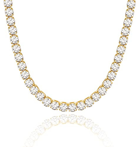 KissYan Gold Tennis Necklace for Women, 14K Gold Plated Diamond Cubic Zirconia Round Tennis Chain Adjustable Choker Dainty Jewelry Gifts(67-G)