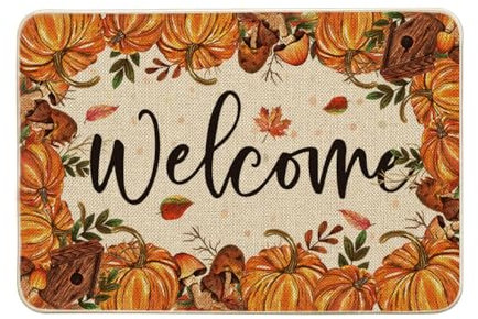 Artoid Mode Kürbisse Pilze Willkommen Herbst Fußmatte, Welcome Hause Dekoration Küche Teppich Bodenmatte Für Innen Außen Dekor 40x60 cm