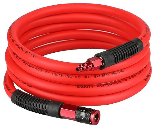 EADUTY Hybrid Lead-in Air Hose 3/8 In. x 10 ft, Lightweight, Flexible, Durable Air Compressor Hose with Aluminum Universal Quick Coupler and Industrial Plug, Red