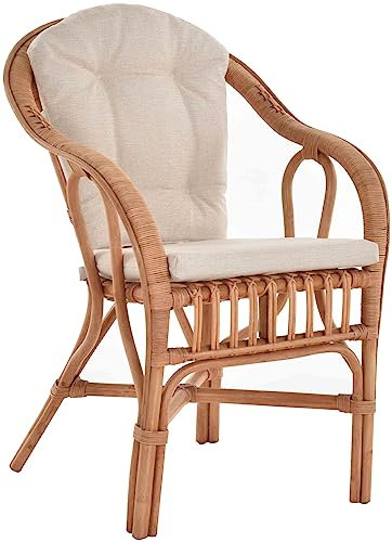 Krines Home Stapelbarer Rattansessel Linda Rattanstuhl mit Armlehne Flechtsessel Korbstuhl Rattanmöbel (Gestäbt, Terracotta)