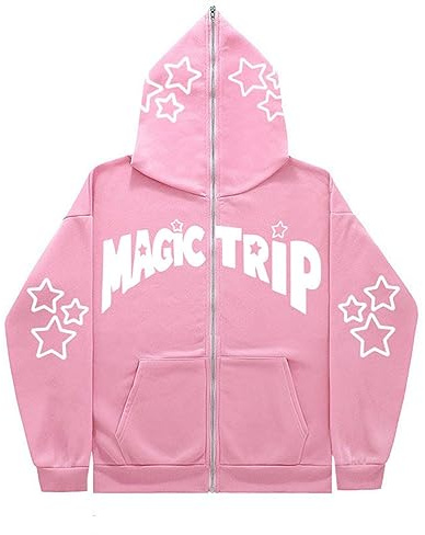 Onsoyours Sweat À Capuche Femme Homme Impirmé Pull Zippé Hoodie Veste Hip Hop Unisexe Manches Longues Top Streetwear Veste À Capuche Harajuku Sweatshirt Ado Couples Unisexe B Rose XS