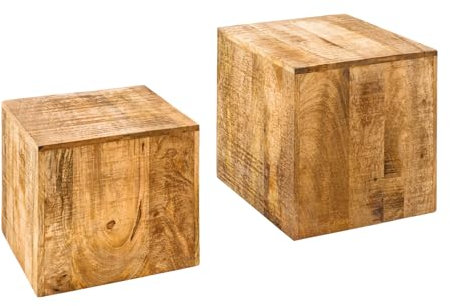 riess-ambiente.de Natürliches 2er Set Beistelltische Curacao 40cm Mangoholz Würfel