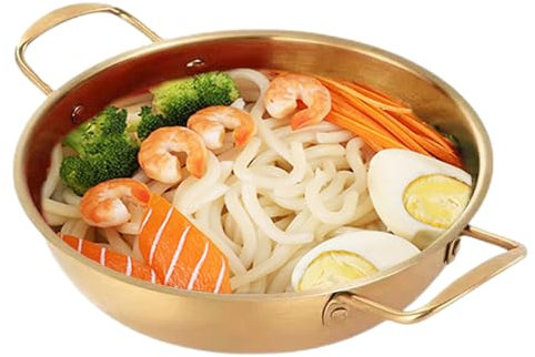 OLCANA Casserole à pâtes coréenne, en acier inoxydable, avec double poignée, petite poêle à pâtes, ramen, réchaud pour la cuisine