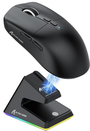 ATTACK SHARK X6 49g SUPERLIGHT Mouse with Magnetic Charging Dock, PixArt PAW3395 Gaming Sensor, BT/2.4G Wireless/Wired Gaming Mouse, 26000 DPI, X3 Upgraded Office Mice for Win11/Xbox/PS/Mac (Black)