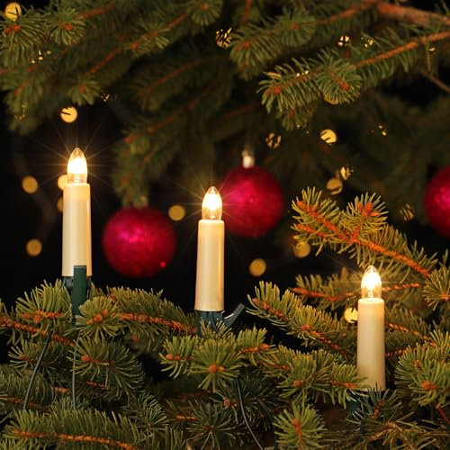 CLGarden Edition NARVA Weihnachtsbaum Kerzenlichterkette 30 große Schaftkerzen in Perlmuttoptik Innen 17,4m Made in Germany 230V inkl. 3 Ersatzlampen