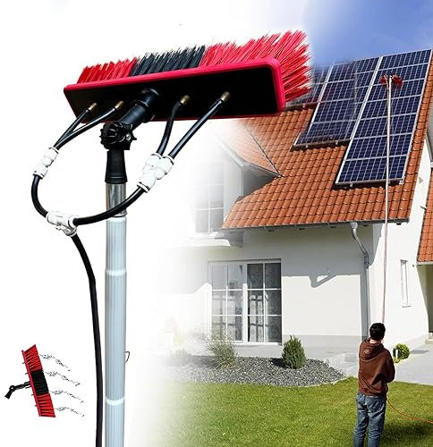 Limpia Placas Solares, limpiador de ventanas con mango telescópico, Barra telescópica de 3–15m, Cepillo De Pulverización De Agua Multipropósito Limpiador Extensible, cepillo limpieza fotovoltaica