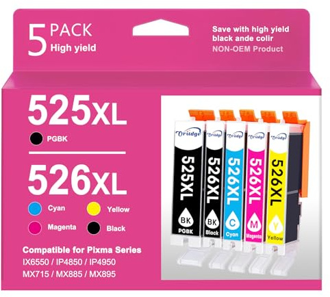 PGI-525XL CLI-526XL Tintenpatronen für Canon 526 Multipack 5-Pack | kompatibel für Canon PIXMA MX895 IX6550 MX715 IP4950 IP6550 MG5120 MG5150 MG5350 MG5250
