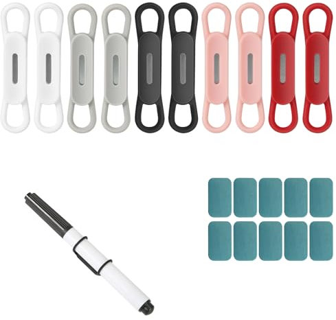 PEUTIER 10er-Pack Magnetischer Stifthalter, Magnetischer Stift Organizer Silikon Verstellbarer Stifthalter Markierungsclip Bürozubehör für Kühlschrank, Schreibtisch, Whiteboards (Mehrfarbig)