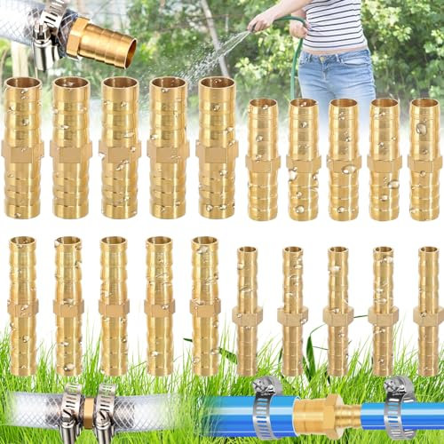truee 20 Stück Messing Schlauchverbinder, Schlauchverbinder Messing Adapter, Messing Widerhaken Schlauchverbinder, Für Wasserleitungen, Kraftstoffleitungen, Luftleitungen(6mm/8mm/10mm/12mm)