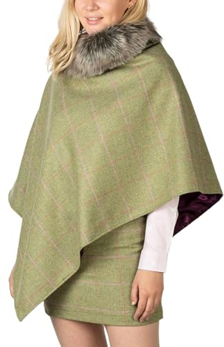 Rydale Ladies Tweed Poncho Womens British Made Wool Ponchos Cape Shawl Country (UK, Alpha, One Size, Regular, Regular, Light Green/Silver)