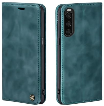 LBH Handyhülle für Sony Xperia 10 II in Petrol Blau mit Karten- und Geldfach Smartphone Hülle mit Standfunktion Flip Case Schutzhülle Magnetverschluss Vintage