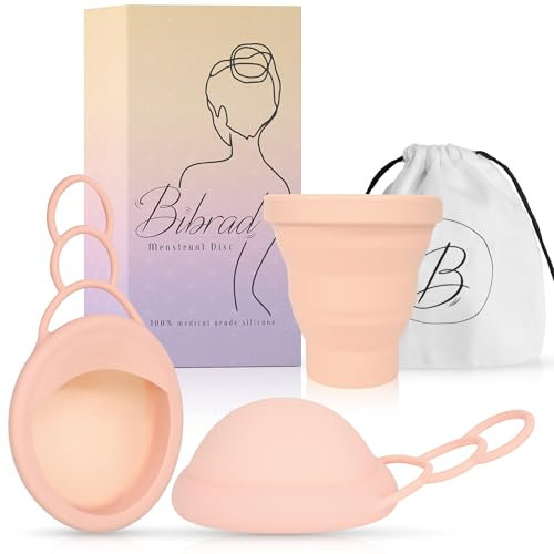 Disque menstruel Bibrad avec zone anti-déversement, poignée réglable et plus grande capacité de stockage - 2 disques menstruels taille L, stérilisateur, sac de rangement et manuel (DISC L-L)