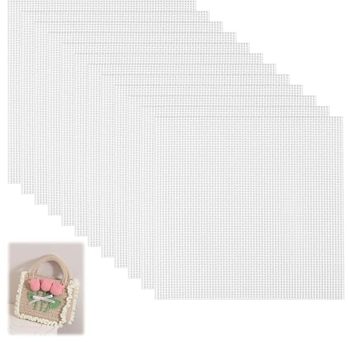 12 Stück Kunststoff-Mesh-Leinwand, 15 x 15 cm, weiß, quadratisch, Netzstoff, 12 Karat, Ösen-Netz für Bastelarbeiten, Nadelspitze, Leinwand, Kreuzstich, Kunststoffnetz, Stickerei, Stricken,