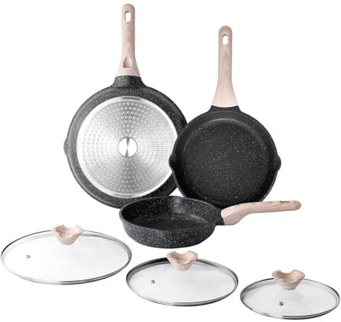Kordisen Sartén Antiadherente Inducción con Tapa Juego de 3, Saludable y No Tóxica, Sin PFOA (20/24/28 cm)