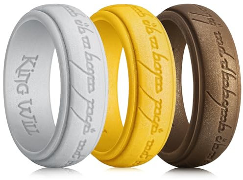 King Will Silikon-Einring für Männer Magic Power-Ringe, 8 mm breit, atmungsaktives Gummi, geätzte Bronze/Silber/Gold-Silikonringe für Männer und Frauen, bequeme Passform Größe 62.2 (19.8)