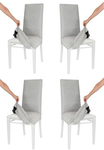 t m c s Tommychairs-4er Set gepolsterte Stühle Jazz mit herausnehmbarem Bezug,Struktur aus lackiertem Buchenholz Weiß,gepolstert und mit herausnehmbarem Bezug aus Stoff in Hellgrau bezogen