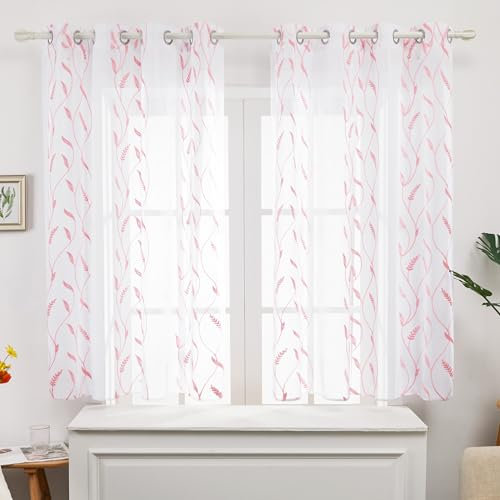 Deconovo Gardinen mit Ösen Voile Vorhang Transparent Wohnzimmer Vorhänge Gardinenschals Dekoschal Lichtfilterung, 138x140 cm, Rosa, 2er Set