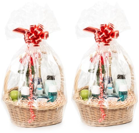 Woodluv Create Your Own Set of 2 Round Wicker Gift Hamper Basket, Christening, Wedding, Baby Shower, Valentine day or Birthday Gift - DIY Basket Making Kit