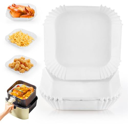 100 Stück Backpapier für Heißluftfritteuse, Airfryer Backpapier Schalen 16 * 16 * 4.5 cm Backpapier Air fryer Baking Paper Zubehör Papier für Ninja, Cosori, Tefal, Philips und mehr (Weiß)